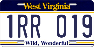WV license plate 1RR019