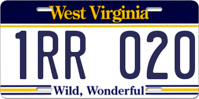 WV license plate 1RR020