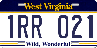 WV license plate 1RR021