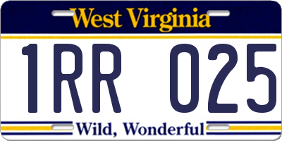WV license plate 1RR025