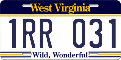 WV license plate 1RR031
