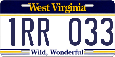 WV license plate 1RR033