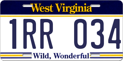 WV license plate 1RR034