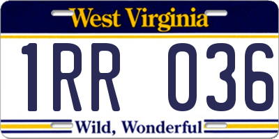 WV license plate 1RR036