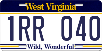 WV license plate 1RR040