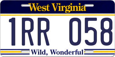 WV license plate 1RR058