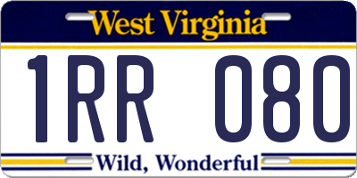 WV license plate 1RR080