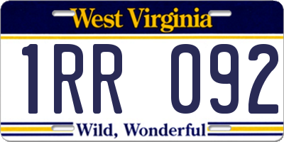 WV license plate 1RR092