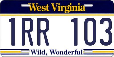 WV license plate 1RR103