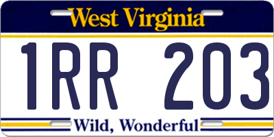 WV license plate 1RR203