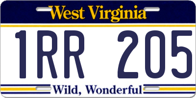 WV license plate 1RR205