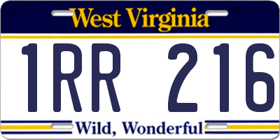 WV license plate 1RR216