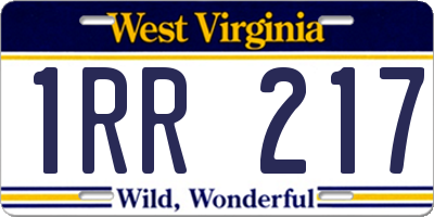 WV license plate 1RR217