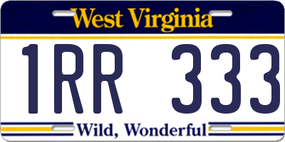 WV license plate 1RR333