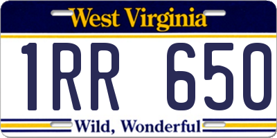WV license plate 1RR650