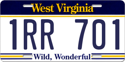 WV license plate 1RR701