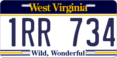 WV license plate 1RR734