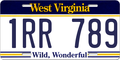 WV license plate 1RR789