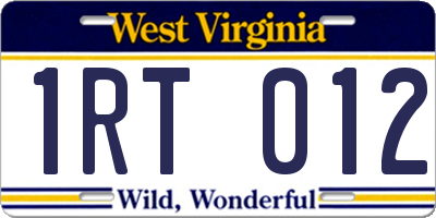 WV license plate 1RT012