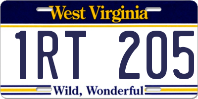 WV license plate 1RT205