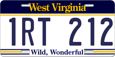 WV license plate 1RT212