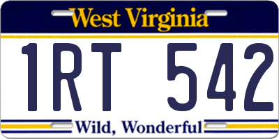 WV license plate 1RT542