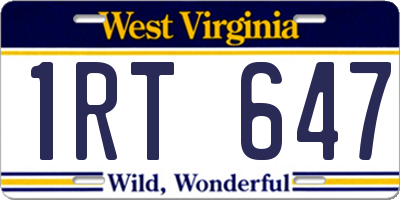 WV license plate 1RT647