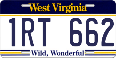 WV license plate 1RT662