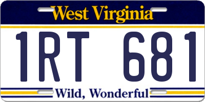 WV license plate 1RT681