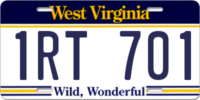 WV license plate 1RT701