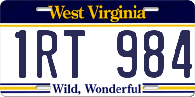 WV license plate 1RT984