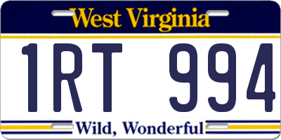 WV license plate 1RT994