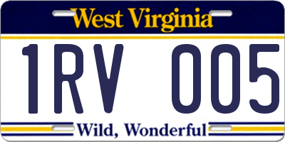 WV license plate 1RV005