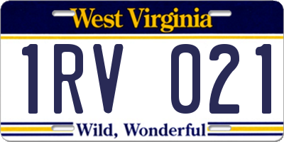 WV license plate 1RV021