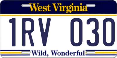 WV license plate 1RV030
