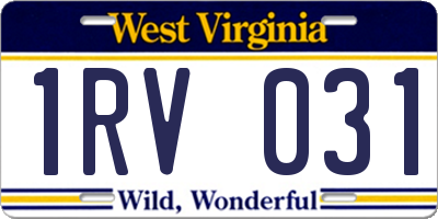 WV license plate 1RV031