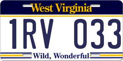 WV license plate 1RV033