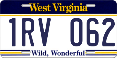 WV license plate 1RV062