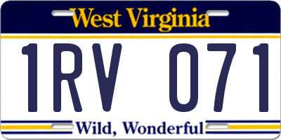 WV license plate 1RV071