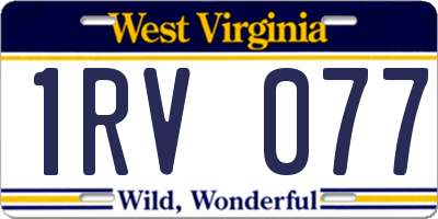 WV license plate 1RV077