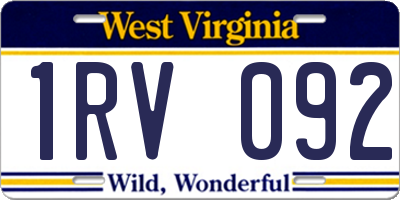WV license plate 1RV092