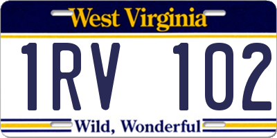 WV license plate 1RV102