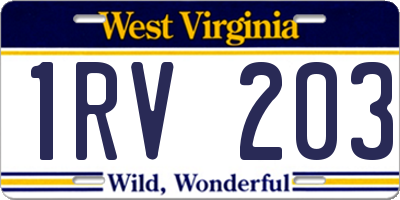 WV license plate 1RV203