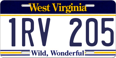 WV license plate 1RV205