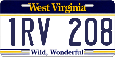 WV license plate 1RV208