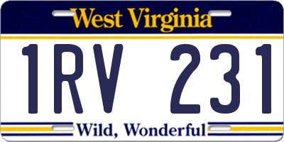 WV license plate 1RV231