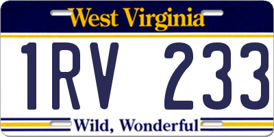 WV license plate 1RV233