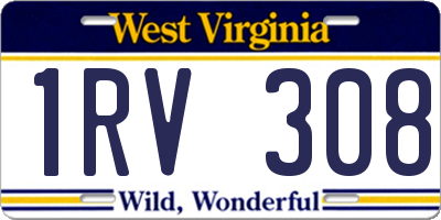 WV license plate 1RV308