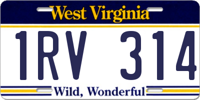 WV license plate 1RV314
