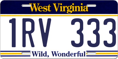 WV license plate 1RV333